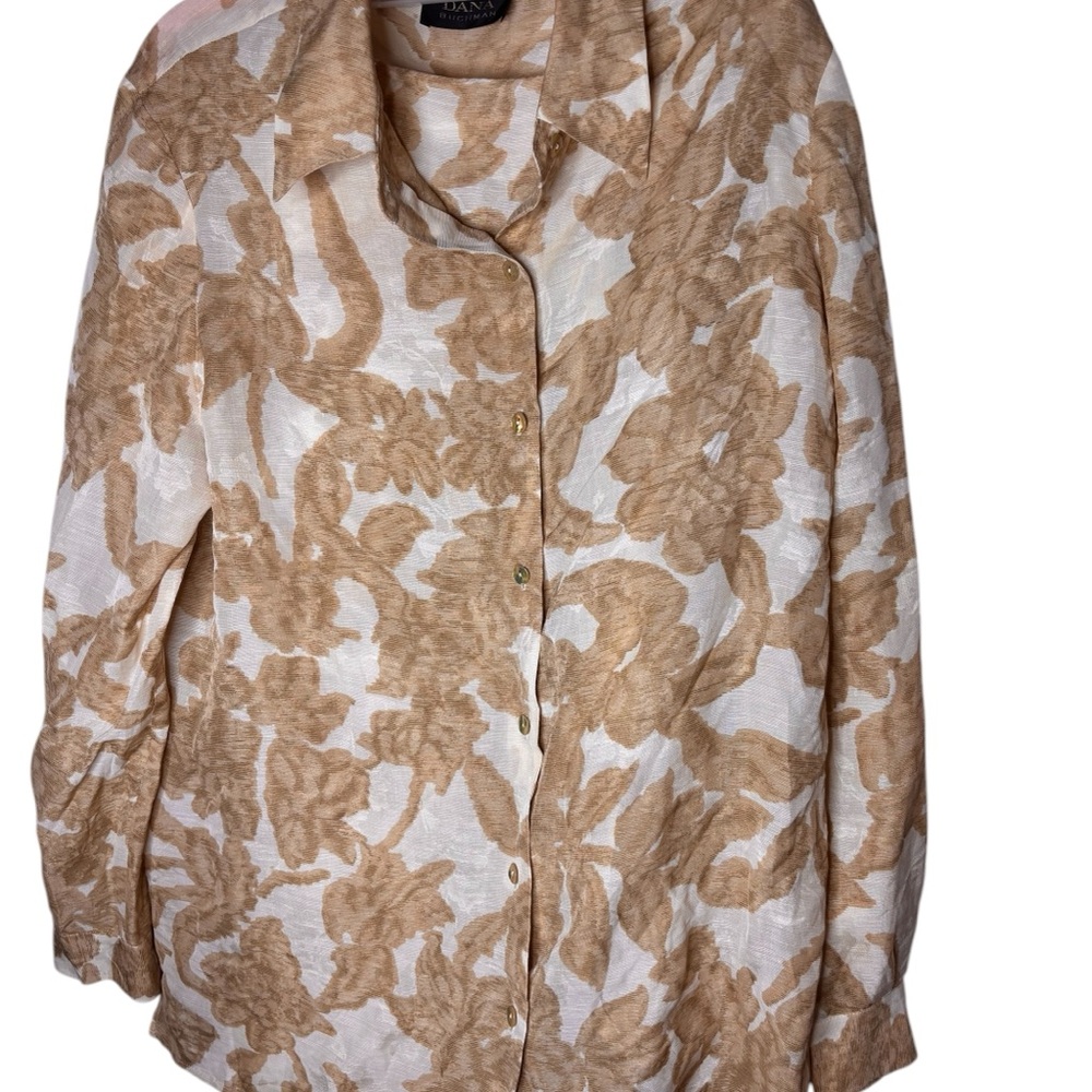 Dana Buchman White and Beige Floral Button-Down shirt & Skirt set size 16
